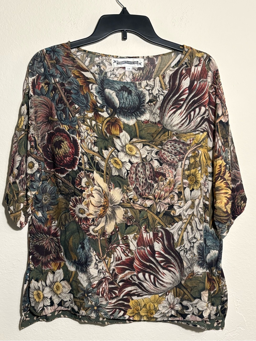 Market of Stars Bamboo Floral Botanical Print Long Sleeve Top S/M